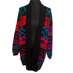 Vintage 80s Retro Abstract Southwestern Cardigan Sz L Artsy Bold Geometric